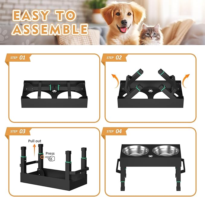 Metal Elevated Dog Bowls, Elevated Dog Bowls Large Breed, Height Adjustable Raised Dog Bowl, Dog Bowl Stand with 2 Stainless Steel Dog Food Bowls, Dog Bowls Holder for Small, Medium and Large Dog