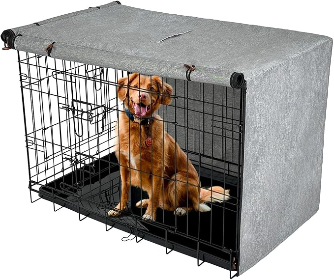Dog Crate Cover, 600D Oxford Crate Cover for Wire Dog Crate, Ventilated Pet Kennel Cover Fits for 24 Inches Dog Crate, Grey (Cover Only)