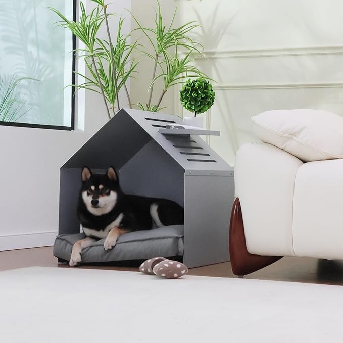 Modern Metal Dog House with Plush Cushion – Open Design Dog Bed, Cozy Pet Cave for Dogs & Cats, Stylish Indoor Pet Furniture