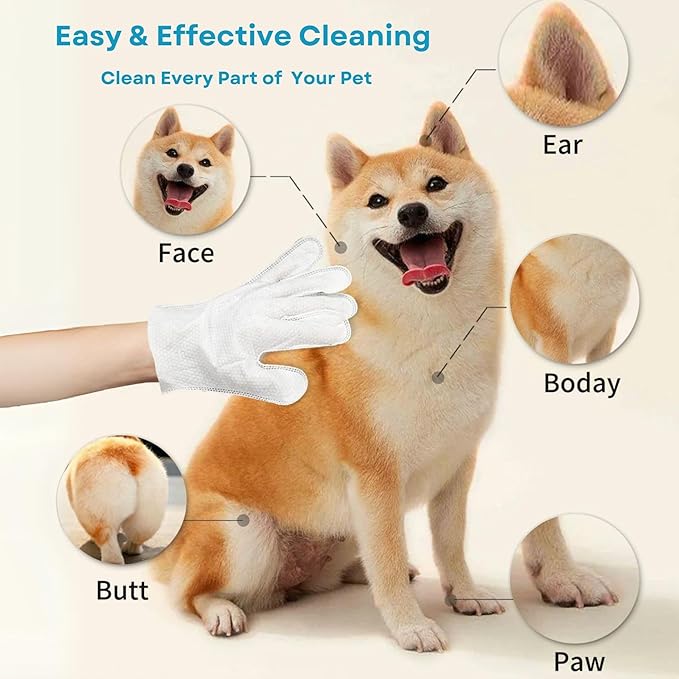 CINOKAI-Pet Cleaning Wipes - Cat Cleaning Wipes & Dog Grooming Gloves -Pet Glove Wipes for Dogs and Cats - Deodorizing Grooming Gloves (2Pack 12PCS)