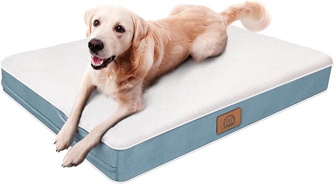 Orthopedic Dog Bed for Extra Large Dogs, Waterproof Deluxe Plush Dog Crate Bed with Removable Washable Cover & Anti-Slip Bottom, Egg Crate Foam Pet Bed Mat, 41 x 27 Inches, Blue