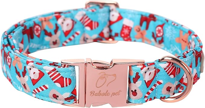 Christmas Dog Collars for Large Dog,Blue Santa Claus Dog Collar with Safety Metal Buckle Adjustable Puppy Collars for Small Medium Dog,Boy&Girl&Male&Female Dog Gift,XL-16-26"