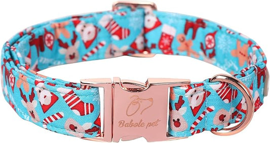 Christmas Dog Collars for Small Dog,Blue Santa Claus Dog Collar with Safety Metal Buckle Adjustable Puppy Collars for Medium Large Dog,Boy&Girl&Female Dog Gift,XS-8"-13"