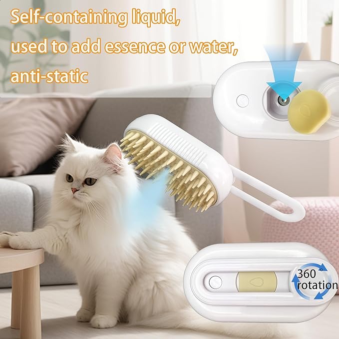 Cat Steam Brush for Shedding with Foldable Handle for Short/Long Haired Pets Spritz Defur Comb for Cats Pet Spray Hair Removal Comb Grooming Tool for Hair Removal & Massage
