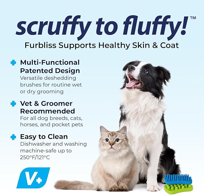 Vetnique Labs Furbliss Anti-Itch Soothing Oatmeal Shampoo 16oz & Furbliss Dog Brush for Long Hair Pets Bundle Anti-Itch Oatmeal Shampoo for Dogs with Grooming Dog Brush for Long-Haired Dogs & Cats