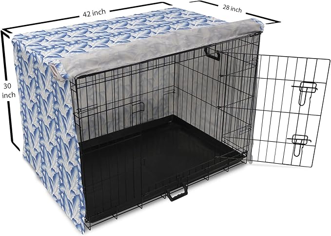 Lunarable Traditional Dog Crate Cover, Blue Leaves Ornate Folkloric Design Ethnic Motifs of Asia Print, Easy to Use Pet Kennel Cover for Medium Large Dogs, 42 Inch, Cobalt Blue and White