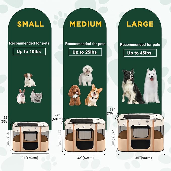 Avont Portable Dog Cat Playpen, Foldable Pop Up Pet Play Pen Travel Crate with Floor and Mesh Door Top for Indoor Outdoor Collapsible Tent Cage -M, Orange