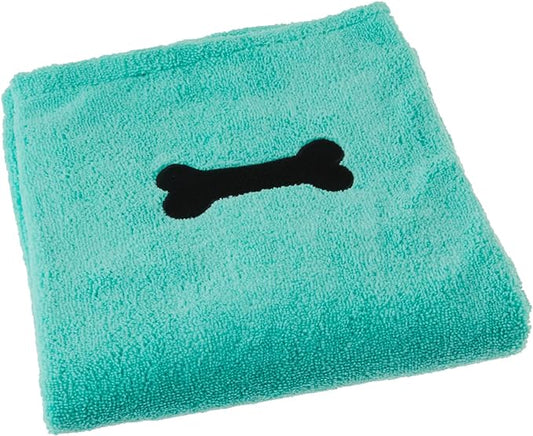 Bone Dry Pet Grooming Towel Collection Absorbent Microfiber X-Large, 41x23.5", Embroidered Green