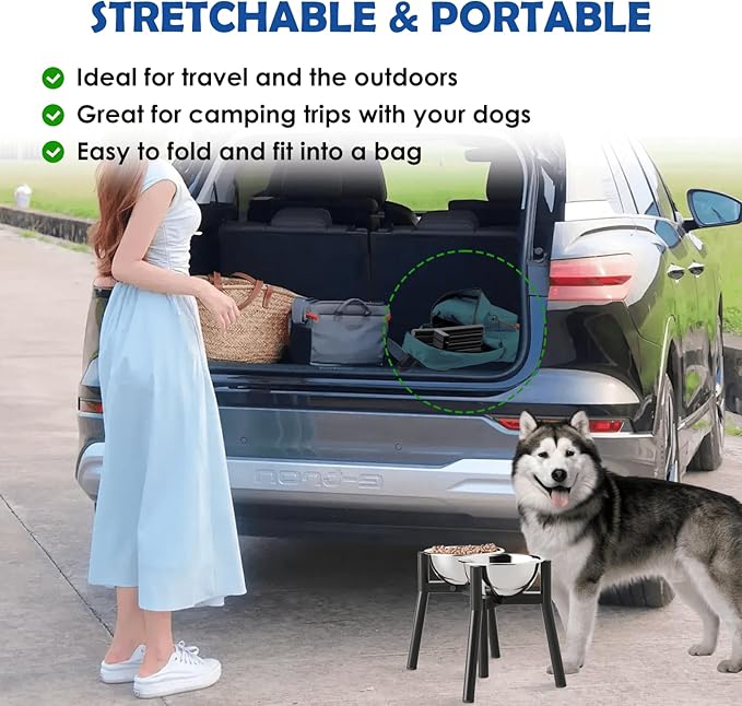 Adjustable Raised Dog Bowl Stand for Large & Medium Dogs, 11" Tall, fits 7-10.6" Wide Bowls, 2-in-1 Design
