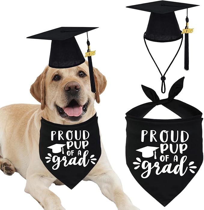 Dog Graduation Bandana and Cap with 2025 Black Tassel - Outfits Costumes for Proud Pup of A Grad Gift Supplies