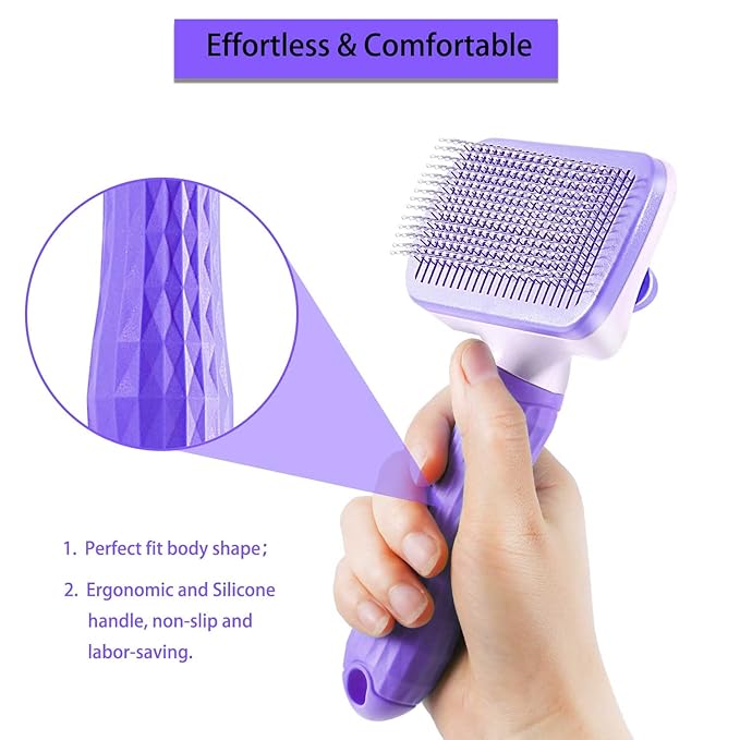 ACE2ACE Self-Cleaning Slicker Brush for Long and Short Pet Fur - Removes Hair With One Button