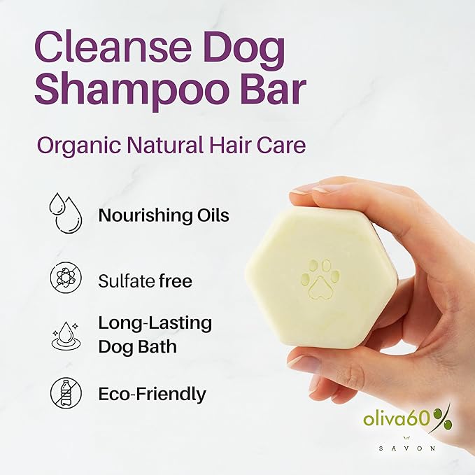 Natural Dog Shampoo Bar with Bergamot, Rosemary, and Tea Tree | Eco-Friendly, Long-Lasting Dog Bath | Odor Control, Sulfate-Free, Nourishing Oils for Shiny Coat | Dog Essentials | Oliva 60