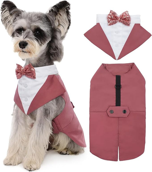 Kuoser Dog Tuxedo Dog Suit and Bandana Set, Dogs Tuxedo Wedding Party Suit, Doggy Prince Bow Tie Shirt Formal Pet Wedding Attire for Large Medium and Small Dogs Golden Retriever Samo Bulldogs