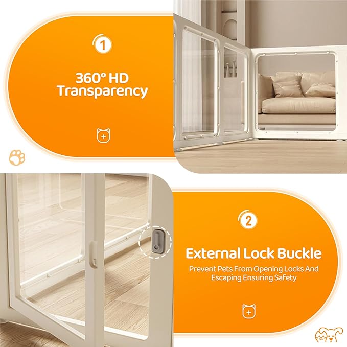 Dog Fence Pet Playpen, Clear Dog Playpen, Easy to Install and Remove Dog Playpen and Kennel Playpen, Suitable for Dogs, Cats, Rabbits, Indoor pet playpen with Transparent Panels（10 Panel）