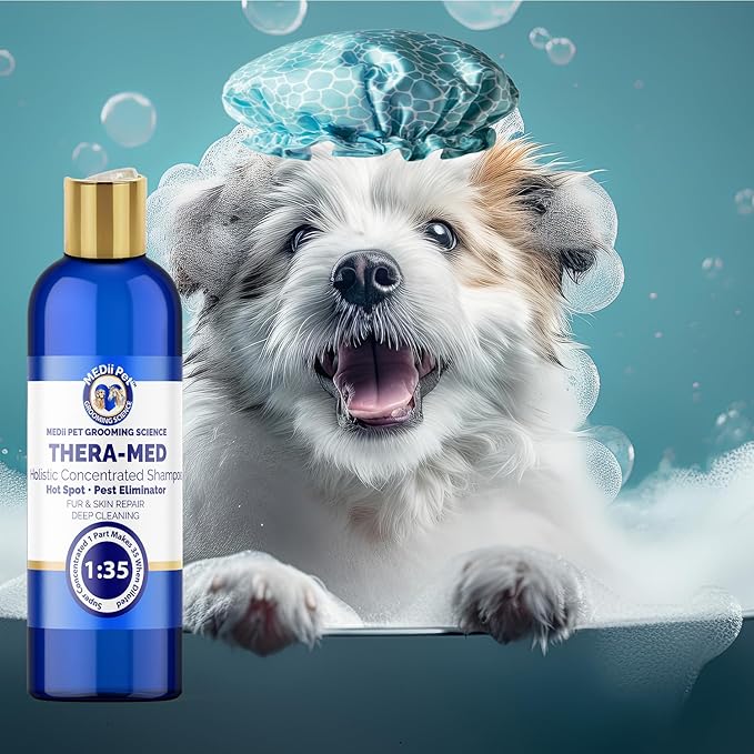 THERA-MED Concentrated Shampoo - Natural Scent, Foams & Rinses Easily, 16 Oz Medicated Dog Shampoo for Intense Itch Relief, Makes 4 Gallons