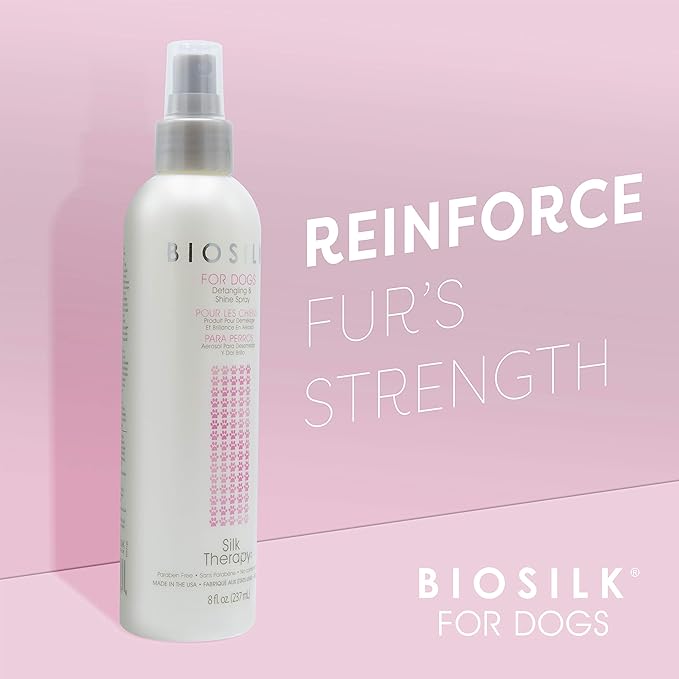 BioSilk for Dogs Silk Therapy Detangling Plus Shine Mist for Dogs | Best Detangling Spray for All Dogs & Puppies for Shiny Coats and Dematting | 8 Oz Bottle (Packaging May Vary),WHITE (Pack of 1)