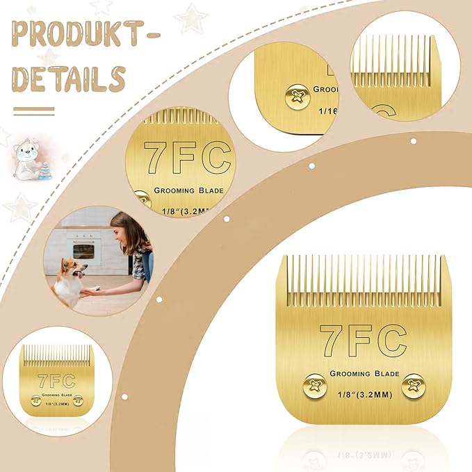 Audoc 4PCS 10 Blades Dog Grooming Blades Compatible with Andis/Oster A5/Wahl KM-10 Series Dog Clippers Replacement Blades,Detachable Dog Clipper Blades (Gold-#10+4FC+5FC+7FC)