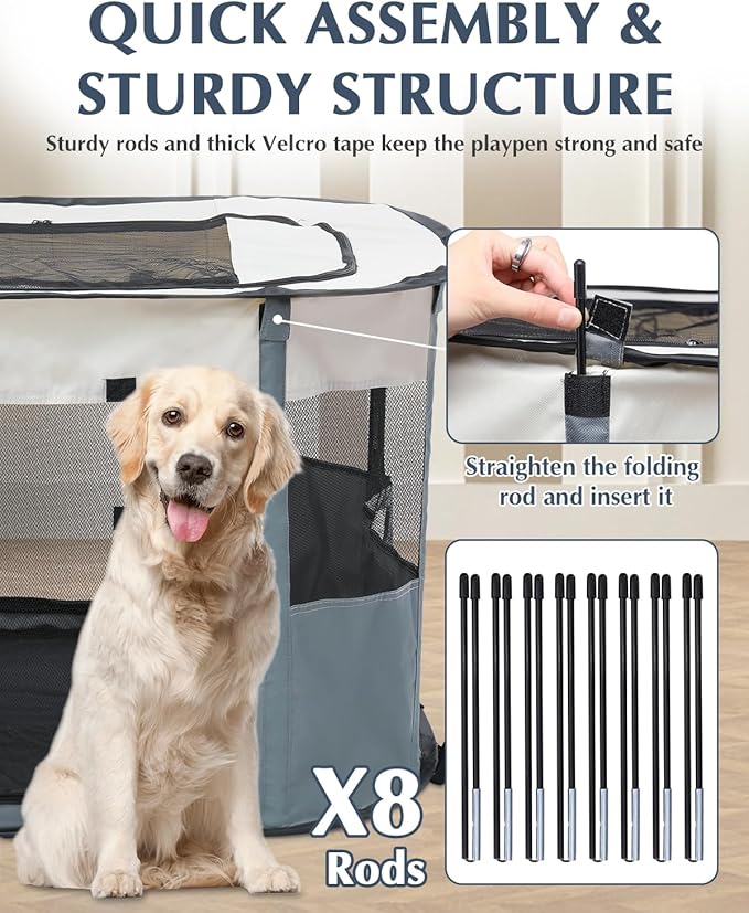 Bdor Dog Playpen, Portable Pet Playpen Tent Cage Kennel with Zipper Top Cover, Cat Kitten Puppy Rabbits Enclosure Crate for Indoor Outdoor Camping Travel, L