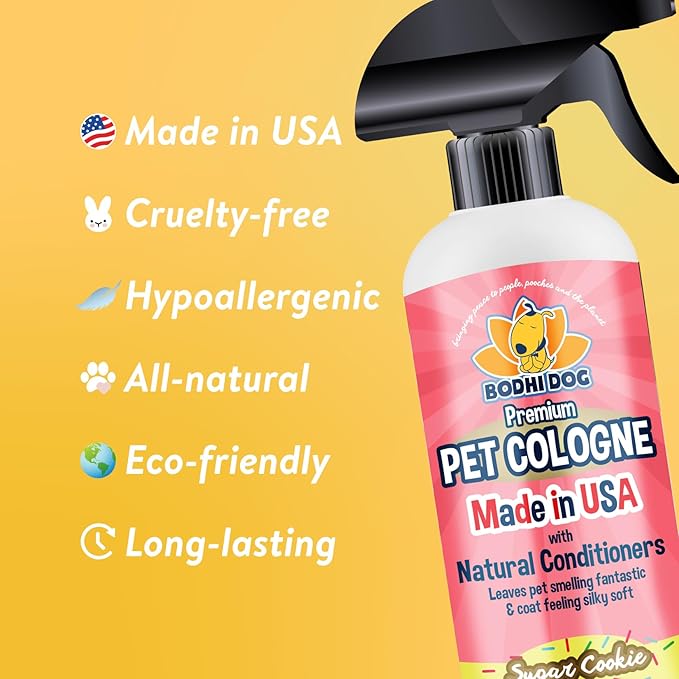 Bodhi Dog Natural Dog Cologne (Sugar Cookie) - Premium Scented Deodorizing Pet Perfume with Conditioner for Dogs & Cats - Keeps Pets Fresh & Clean - Gentle and Safe Formula, Made in USA (17 Fl Oz)
