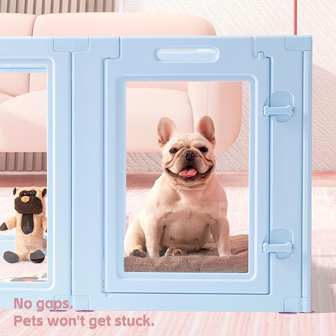 DIY Clear Acrylic Dog Playpen House,Quick Easy Assembly and Disassembly,Strong Floor Suction,Indoor and Outdoor Use,Easy Cleansing Puppy Fence (Sky Blue, 23.6" H, 10PCS)