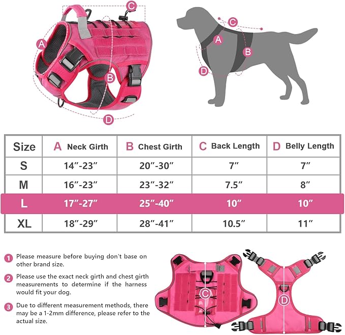 WINGOIN Pink Harness with Handle Tactical Dog Harness for Large Dogs No Pull Adjustable Reflective K9 Military Dog Vest Harnesses for Labrador Retriever, Siberian Husky, German Shepherd Dog (L)