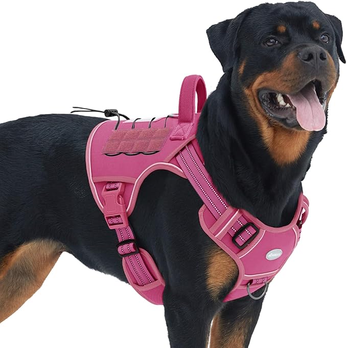 Auroth Tactical Dog Harness for Large Dogs No Pull Adjustable Pet Harness Reflective K9 Working Training Easy Control Pet Vest Military Service Dog Harnesses Rose Red L