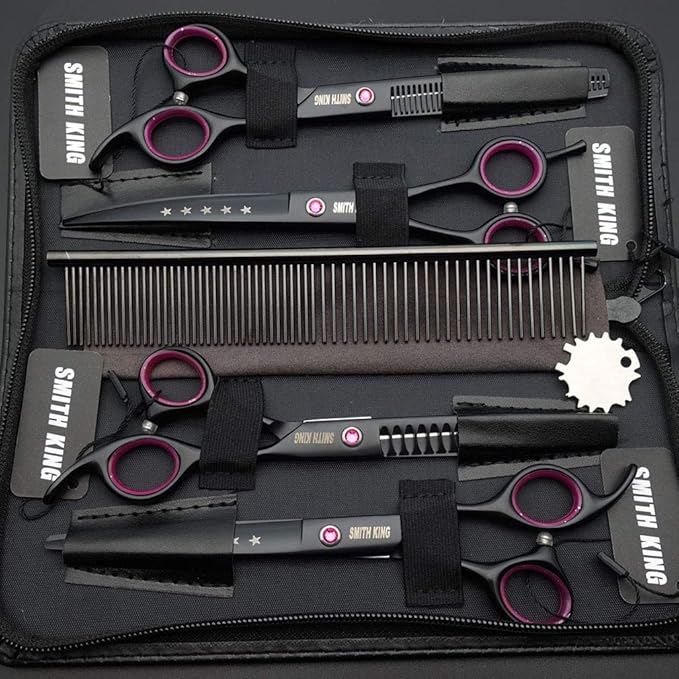 7.0 inches Professional Dog Grooming Scissors Set Straight & thinning & Curved & chunkers 4pcs in 1 Set (with Comb)