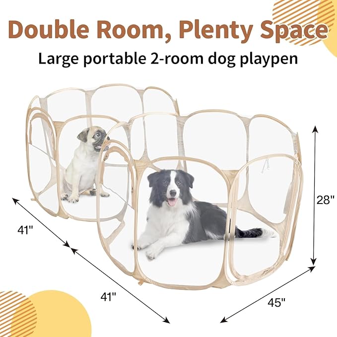 Cold Resistant Cat Playpen PVC Dog Playpen - 90''Portable & Foldable Indoor Outdoor Puppy Playpen - Insulated 2-Room Dog TentCrate Cage Kennel, Playpen for Kitten, Small Animals Play Pen(90"x45"x28")