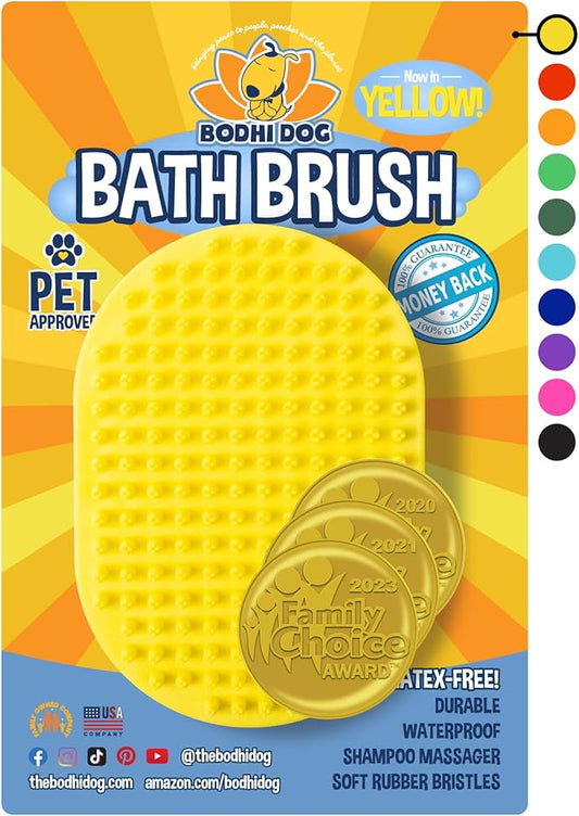 Bodhi Dog Shampoo Brush - Pet Grooming & Bath Supplies for Cats and Dog - Bath Brush for Long & Short Hair - Premium Scrubber for Shower, Bathing & Massage (One Pack, Yellow)