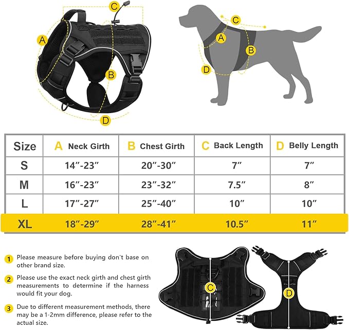 WINGOIN Black Tactical Dog Harness for Large Dogs No Pull Adjustable Reflective Military Pet Harness with Easy Control Handle with Hook & Loop Panels for Walking Hiking Training(XL)