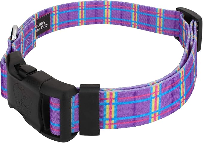 Country Brook Petz - Deluxe Grape Plaid Dog Collar - Made in The U.S.A.- Plaid and Argyle Collection Featuring Charming Designs (1 Inch, Large)