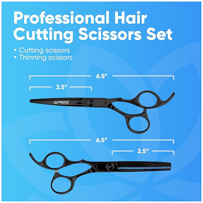 Equinox Professional Scissors Set - Barber & Thinning Shears for Hair Cutting & Grooming, Premium Japanese Stainless Steel, Barber Accessories & Tools