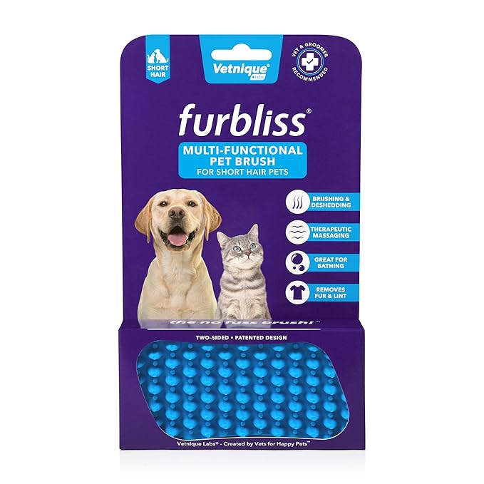 Furbliss Dog Brush for Small Dogs, Cats and Pets with Short Hair, Grooming Bathing Massaging Deshedding Multi-Functional Wet or Dry Silicone Brush (Short Hair Brush)