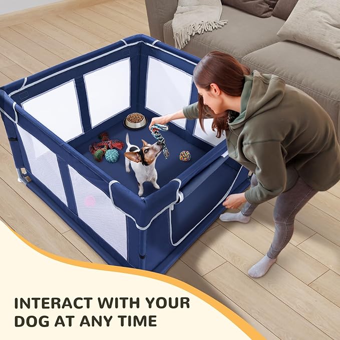Dog Playpen Made of Thickened Stainless Pipe and 600D Oxford Cloth, 42×42 Inch Puppy Playpen, 25 Inch Height Pet Playpen for Puppy and Small Dogs, Keep Pets Secure