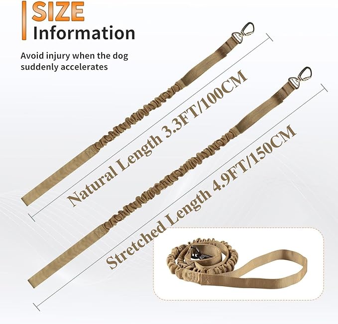 Tactical Dog Collar and Leash Set, Adjustable Military Nylon Dog Bungee Leash and Collar with Handle and Heavy Metal Buckle, Dog Training Collar Leash Set for Medium Large Dog (L, Brown)