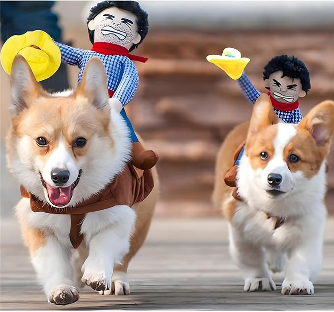 NACOCO Cowboy Rider Dog Costume for Dogs Clothes Knight Style with Doll and Hat for Halloween Day Pet Costume (XL)