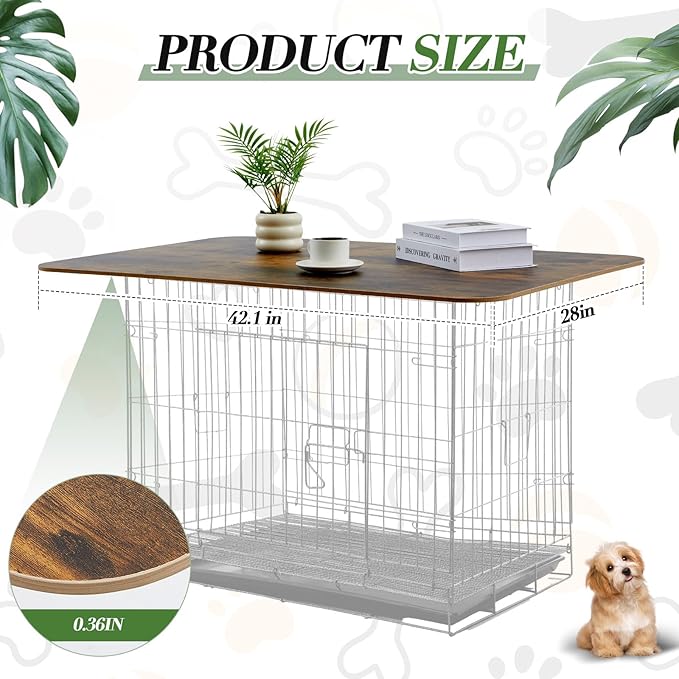 Dog Crate Topper Wood No Creases 42 Inch Nonslip Dog Table Topper Rustic Style Covers Decorative Kennel for Decorative Pet Furniture (Crate Not Include)