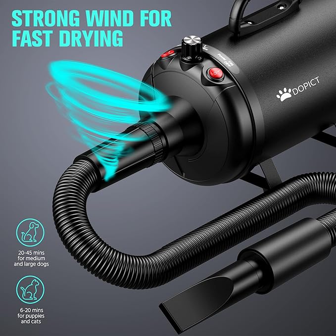 Pet Dryer, 5.2HP/3800W Pet Grooming Dryer with Adjustable Speed and Temperature Control Dog Blow Dryer, Pet Hair Dryer with 3 Nozzle