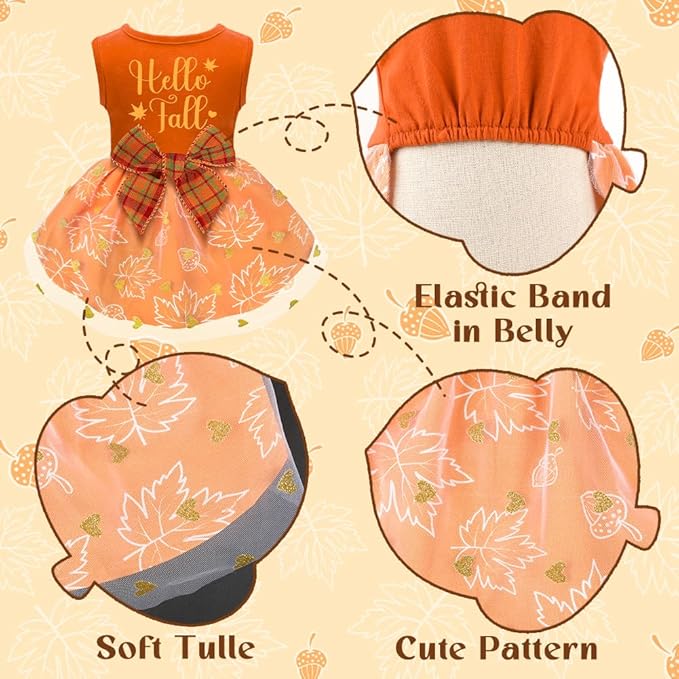 Thanksgiving Dog Outfit - Funny Puppy Dress with Bow, Cute Fall Pet Costume for Small & Large Dogs