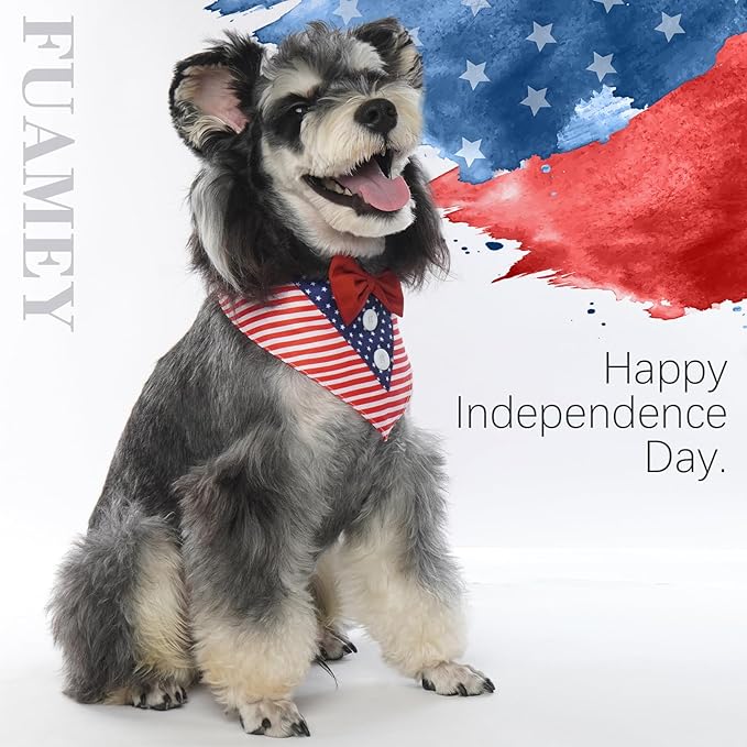 FUAMEY Independence Day Dog Scarfs 4th of July American Flag Dog Tuxedo Triangle Bibs with Bow Tie XS