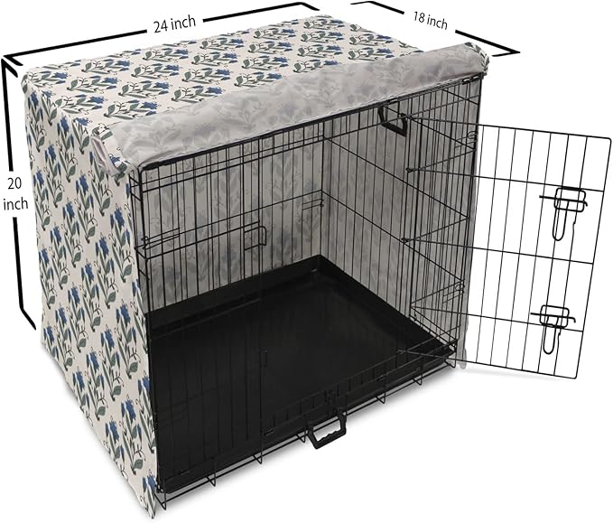 Ambesonne Floral Dog Crate Cover, Rhythmic Leaves Flowers Blossoms Nostalgic Style, Easy to Use Pet Kennel Cover for Cats & Medium Dogs, 24 Inch, Champagne Multicolor