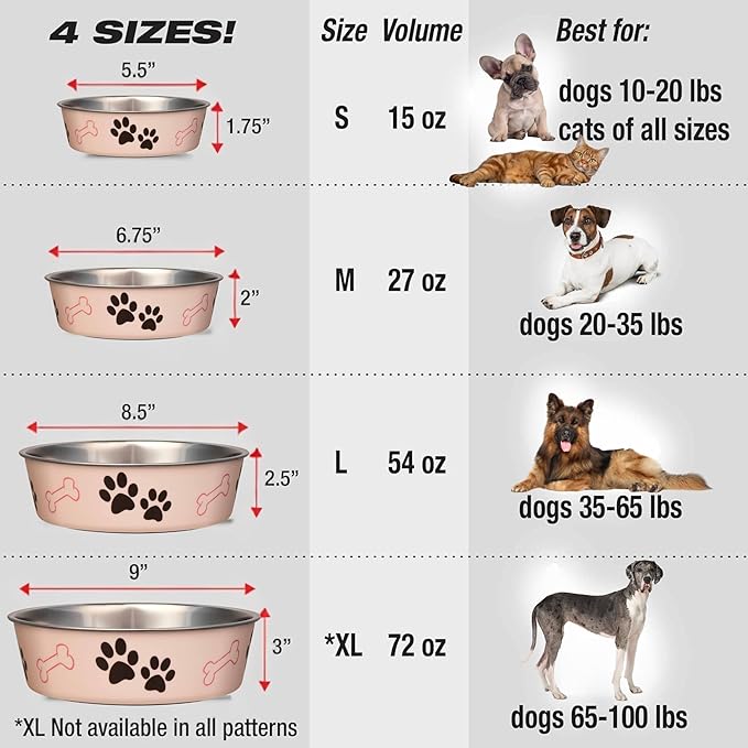 Loving Pets Bella Dog Bowls- Stainless Steel Dog & Cat Bowls - Spill Proof Dog Food Bowl, Cat Bowl, Puppy Essentials & Pet Supplies Great for Home & Travel (Small 10-20 lbs, Paparazzi Pink)