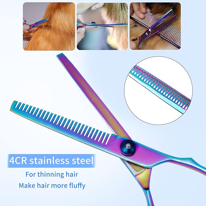 Dog Grooming Scissors Colorful Pet Trimming Scissors Set Professional Grooming Barber Scissors Kit 7 inch Stainless Steel Shears for Grooming and Hair Cutting