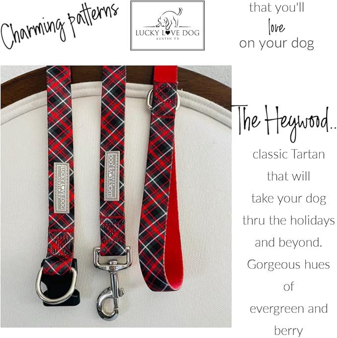 Lucky Love Dog, Evergreen No Slip Dog Collar, Vivid Berry Plaid Martingale Dog Collar for Boy and Girl Dogs - (Large, Heywood Martingale)