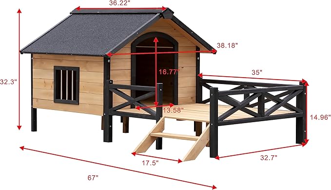 NicBex Dog Houses for Small Medium Large Dogs Outdoor & Indoor,Wooden Puppy Shelter Large Doghouse with Porch for Winter,Durable &Waterproof,Black