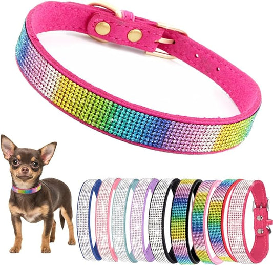 Rhinestone Dog Collars for Large Dogs, Bling Dog Collar with Diamond Crystal Glitter Sparkling Female Dog Collars for Medium Large Dogs Dark Pink, XXL