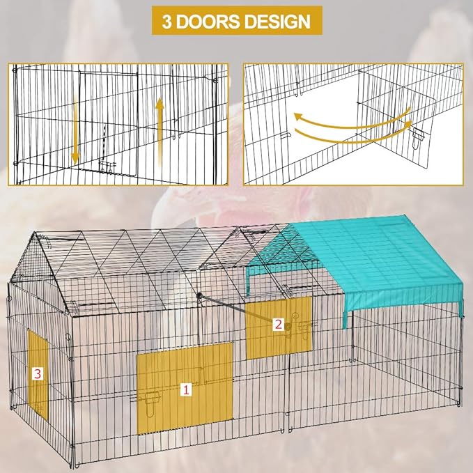 BMS Chicken Cage Pens Crate Chicken Coop Rabbit Run Cage Enclosure Exercise Pen Pet Playpen, Black