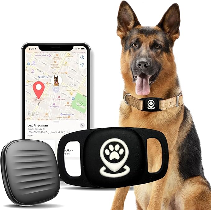 Pet Tracker for Dog, Dog Tracker Smart Pet Location Tracker with Holder, Personalized Smart Item Finder, MFi Certificated Dog Tracking Device, No Monthly Fee, Works with Find My(iOS Only) (Black Case)
