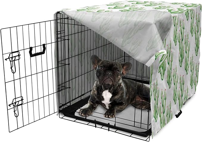 Ambesonne Watercolor Flowers Dog Crate Cover, Cactus Plants Exotic Climate Botanical Branches Mother Nature, Easy to Use Pet Kennel Cover for Cats & Medium Dogs, 24 Inch, Fern Green