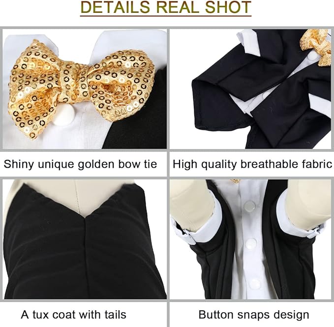 Dog Tuxedo, Formal Pet Clothes Shirt Costume Wedding Attire Party Bow Tie Suit, Pet Outfit for Small Medium Large Dogs Cats, Halloween Pet Costumes Birthday Puppy Clothing Christmas Apparel (M)